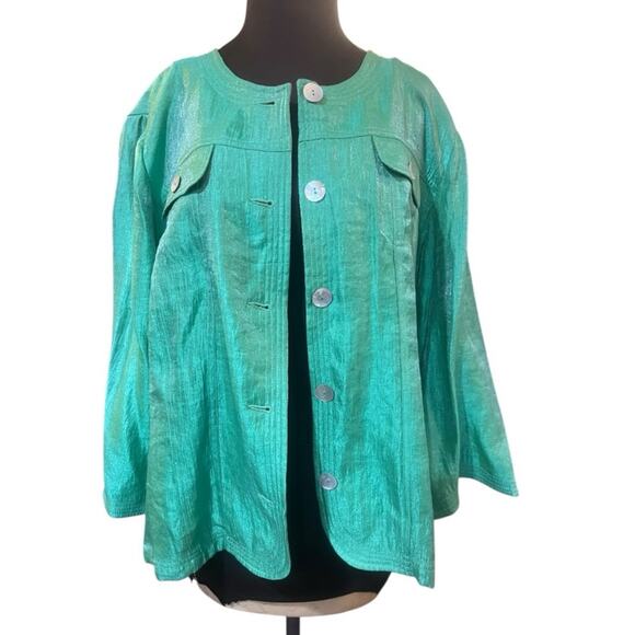 Y2K Iridescent Green Glam Feminine Blazer Jakcet 20W Fairy Easter Lightweight - Picture 1 of 8